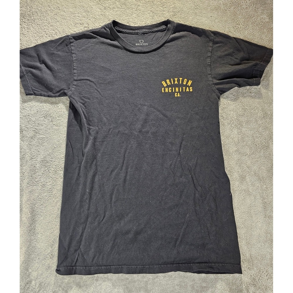 Brixton Encinitas CA Graphic T-Shirt Mens Small Black Yellow Qlty Goods Tee